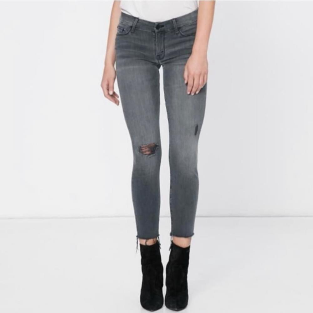 Mother The Looker Ankle Fray Gray Distressed Jeans Size 24